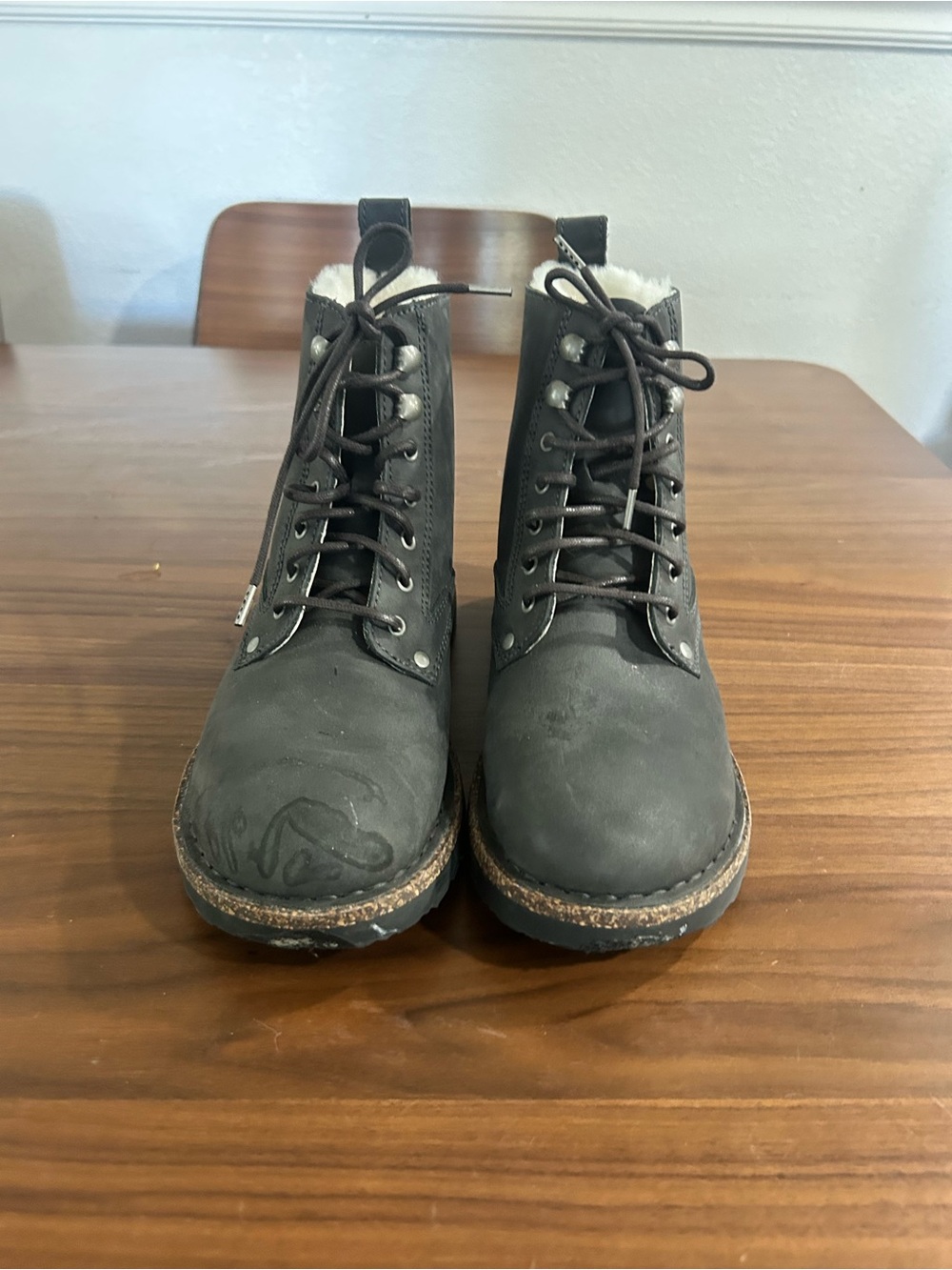 Birkenstock Kids Black Lace-Up Shearling-Trim Boots